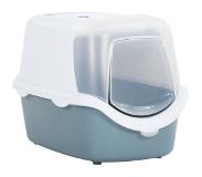 vidaXL Kattenbak Met Deksel 56x40x40 Cm Polypropeen Wit En Blauw