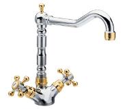 Sapho Keukenmengkraan Sapho Antea 2-knop Uitloop Recht 24 cm Chroom / Goud
