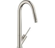 Axor Starck ééngreeps draaibare keukenmengkraan met uittrekbare vuistdouche 45 cm, RVS look