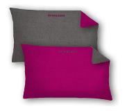 Schiesser Kussensloop - 100% katoen renforcé - Set van 2 kussenhoezen 40 x 80 cm - Tweezijdig - Doubleface Fuchsia/Antraciet