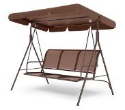 LifeGoods Schommelbank - 3-zits - tot 250KG - Kantelbaar Dak - UV-bestendig Zonnescherm - 172x104x162cm - Bruin