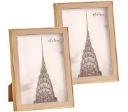 Arte Regal 2x stuks kunststof fotolijst goud met hout geschikt voor een foto van 15 x 20 cm - Fotolijsten