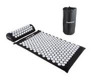 Tunturi Spijkermat met kussen - Acupressuur - Meditatie Mat - Acupunctuur Set - Massage en Ontspanning - 68x42x2 cm - Zwart