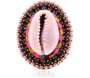 Deja Jewels Handgemaakte verstelbare leren Boho ring multicolor met schelp en kristal
