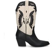 Manfield leren cowboylaarzen zwart/ecru Dames | Maat: 39