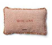 Riviera Maison Kussenhoes, Sierkussen met tekst en ruches - RM With Love, Kussensloop 50x30 - Roze