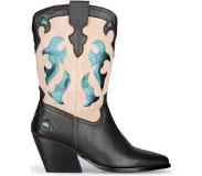 PS Poelman Lola leren cowboylaarzen zwart/taupe Dames | Maat: 36
