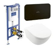 Villeroy & Boch Subway 3.0 Wandcloset Pack - zonder spoelrand - diepspoel - inbouwreservoir - twistflush - bedieningspaneel zwart mat - zitting - wit alpin 92242700 / 922490AN / 4670TS01