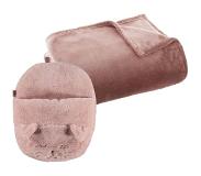 Apollo Fleece deken oudroze 130 x 180 cm met voetenwarmer slof poes/kat one size - Voetenwarmers