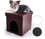 Relaxdays Opvouwbare poef huisdier - Kunstleer - Kattenmand / Hondenmand kruk - 38x38x38. bruin