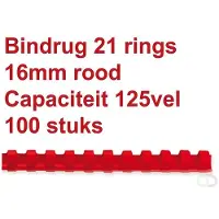 GBC CombBind - 16 mm - 21 ringen - A4 (210 x 297 mm) - 145 vellen - rood - 100 stuks plastic inbindkam - voor GBC CombBind C110, C210, C250PRO