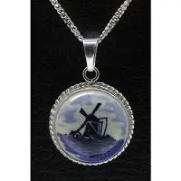 MOOYE ® - Collectie Zilveren Molen Delftsblauw rond 22mm ketting hanger