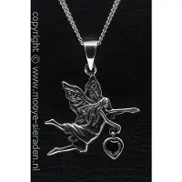 MOOYE ® - Collectie Zilveren Engel met kristal zwart hart ketting hanger