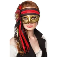 Coppens Venetiaans masker Donna Pirata (rood, zwart en goud)