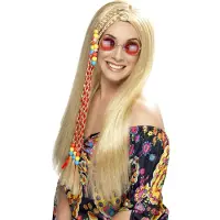 Smiffy Hippy Party pruik blond met gekleurde kralen