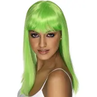 Smiffys Mooie neon groene pruik Glamourama lang haar