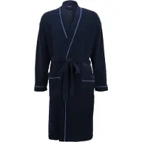Schiesser badjas donkerblauw Original Classics blauwe piping