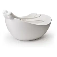 Qualy/New Arriva Co.,Ltd. Qualy - Slabak Met Vogeltjes Bestek - Sparrow Salad Bowl & cutlery - Wit