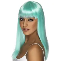 Smiffys Mooie neon aqua pruik Glamourama steil lang haar