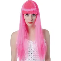 Boland Pruik lang haar pony roze Chique
