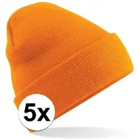 Beechfield 5x Basic winter muts oranje voor volwassenen