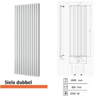 Plieger Siena designradiator verticaal dubbel 1800x606mm 2030W zilver metallic