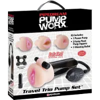 Pumpset! Travel Trio - vibrerende penispompset (zwart)