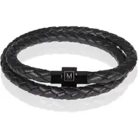 Memphis leren wrap armband Zwart-20cm