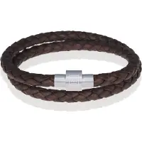 Memphis leren wrap armband Donkerbruin Zilver-20cm