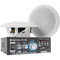 Skytronic Weerbestendige 5" speakerset + versterker en kabel voor muziek op terras of veranda