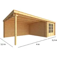 Warentuin Collection Blokhut, tuinhuisje met overkapping Els-Guusje 750 cm bij 350 cm diep lessenaarsdak II