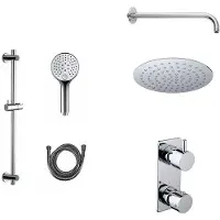 Mueller Ufo chroom thermostatische regendouche 30cm met wandarm en handdouche op glijstang