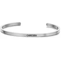 Key Moments 8KM-B00028 Stalen open bangle met tekst carpe diem zirkonia one-size zilverkleurig