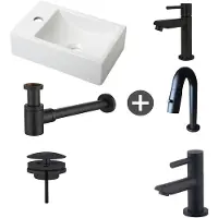 Plieger Fonteinpack Houston Links Mat Wit Keramiek 37x23 cm Mat Zwart (Keuze uit 4 kranen)