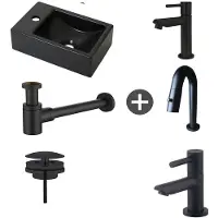 Plieger Fonteinpack Houston Links Mat Zwart Keramiek 37x23 cm Mat Zwart (Keuze uit 4 kranen)