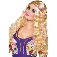Boland pruik Hippie met hoofdband dames blond