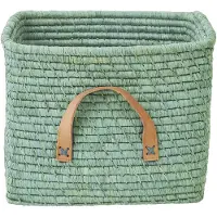 Rice Basket With Leather Handles - Manden Leer Mint - BSRAT-30MI