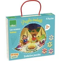Vilac Evoluerende puzzels vakantie - Houten set met 4 puzzels van toenemende moeilijkheidsgraad