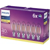 Philips Čirá gloeilamp, type kaars, met een traditionele uitstraling, 40W, B35, 6x E14, 4,3W, 40W, E14, 470 lm, 15000 uur, warm wit