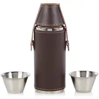 Adlibris Waterfles - Veldfles - Inclusief 2 shotglaasjes - Leren omhulsel - Ideaal voor hiken, picnicken en kamperen