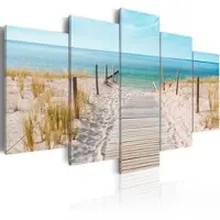 Karo-art Canvas Schilderij - Naar de Noordzee, 5luik, 2 maten, blauw/bruin