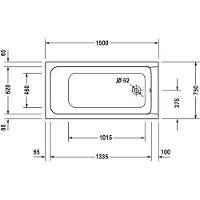Duravit D-Code bad 150 x 75 cm. zonder poten Wit