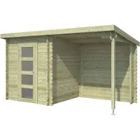 Outdoor Life Blokhut met overkapping Jelle 370x175 Olijfgroen Geimpregneerd