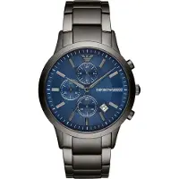 Emporio Armani NIEUW HEREN CHRONOGRAAF POLSHORLOGE AR11215 BLAUWE WIJZERPLAAT GUNMETALEN RIEM, CERTIFICAAT VAN ECHTHEID