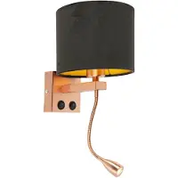 QAZQA Moderne wandlamp koper met kap velours zwart - Brescia