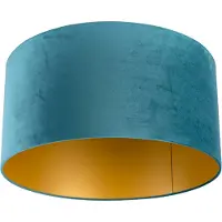 QAZQA Velours lampenkap blauw 50/50/25 met gouden binnenkant