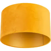 QAZQA Fluwelen lampenkap geel 35/35/20 met gouden binnenkant