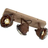 QAZQA Industriële spot roestbruin met hout kantelbaar 3-lichts - Gina