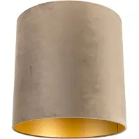 QAZQA Velvet Lampenkap Taupe 40/40/40 met Gouden Binnenkant