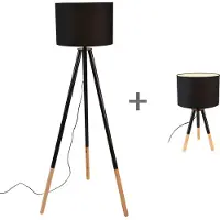 QAZQA Set van tafel- en vloerlamp met kap zwart - Pip